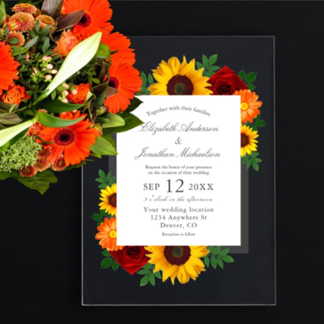 Sunset Sunflower Rose Floral Wedding Acrylic Invitations (Creator Uploaded)