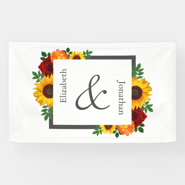 Sunset Sunflower Rose Floral Wedding Banner (Horizontal)