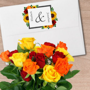 Sunset Sunflower Rose Floral Wedding Envelope