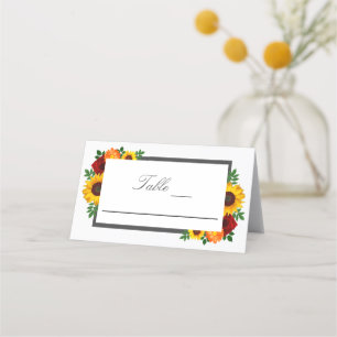 Sunset Sunflower Rose Floral Wedding Place Card