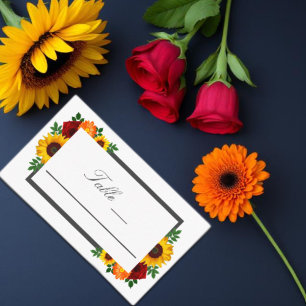 Sunset Sunflower Rose Floral Wedding Place Card