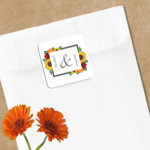 Sunset Sunflower Rose Floral Wedding Square Sticker