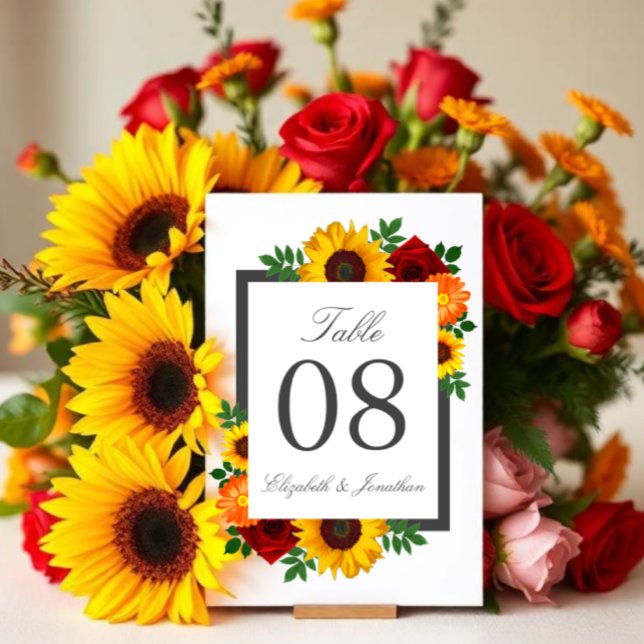 Sunset Sunflower Rose Floral Wedding Table Number (Creator Uploaded)