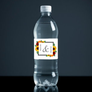 Sunset Sunflower Rose Floral Wedding Water Bottle Label