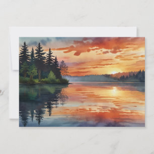 Sunset Sunrise Colourful Misty Lake Watercolor Art Holiday Card