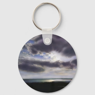 Sunset sunrise lakeshore skyline ocean painting key ring