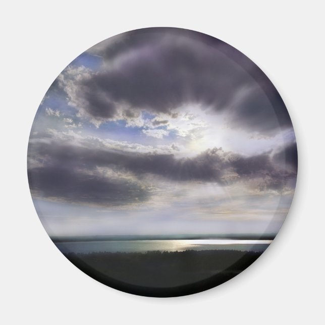 Sunset sunrise lakeshore skyline ocean painting magnet (Front)