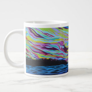 Sunset, Sunrise, Northern Lights Over Lake Art Large Coffee Mug