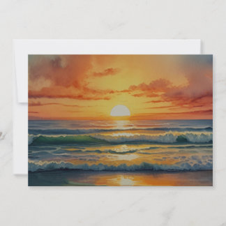 Sunset Sunrise Ocean Beach Colourful Watercolor Ar Holiday Card