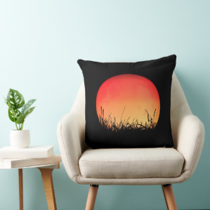Sunset Sunrise Red Colour Meadow Field Serene Peac Cushion