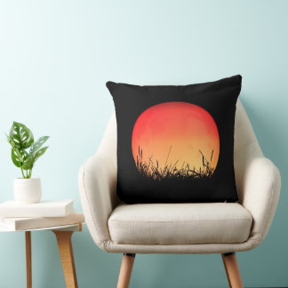 Sunset Sunrise Red Colour Meadow Field Serene Peac Cushion