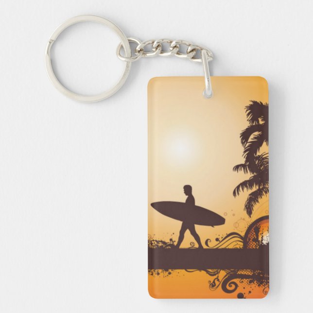 Sunset surf retro beach key ring (Front)