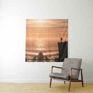  Sunset Surf Silhouette Wall Tapestry 