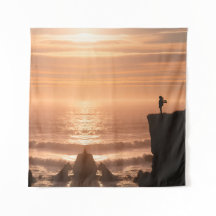 Sunset Surf Silhouette Wall Tapestry 