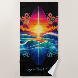Sunset Surfboard Curls- Beach Towel