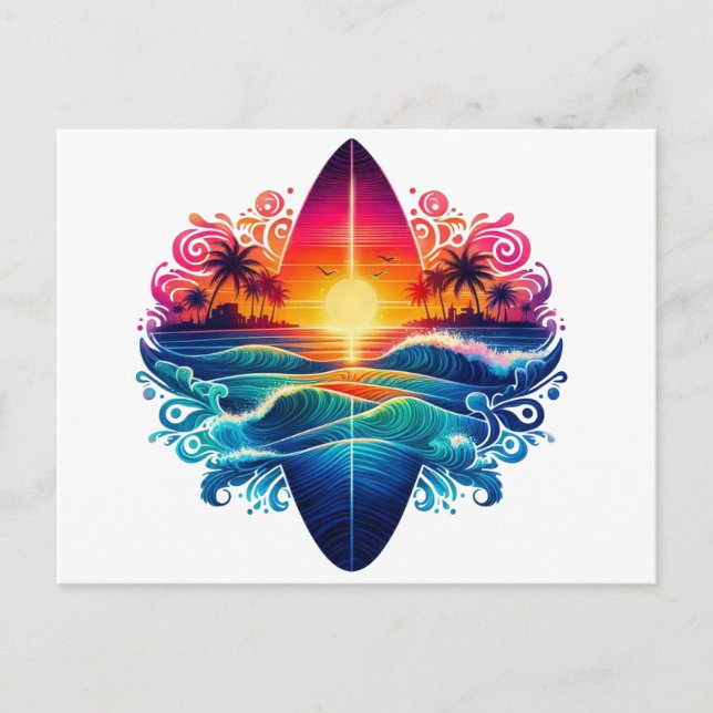 Sunset Surfboard Curls Postcard (Front)