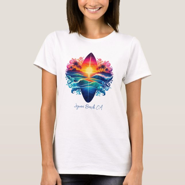 Sunset Surfboard Curls T-Shirt (Front)