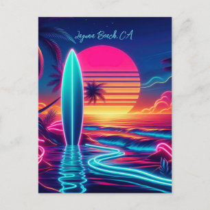 Sunset Surfboard Neon Lights- Postcard