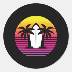 Sunset Surfboard Retro Surf Vintage Surfer Gift Classic Round Sticker