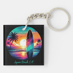 Sunset Surfboard Vibes Key Ring