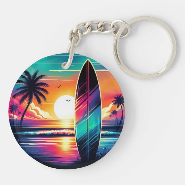 Sunset Surfboard Vibes Key Ring (Back)