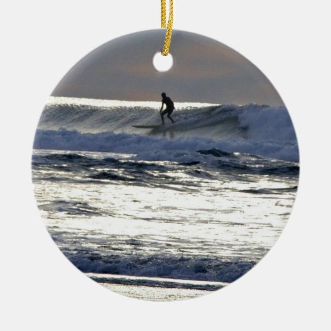 Sunset Surfer Ceramic Tree Decoration (Front)
