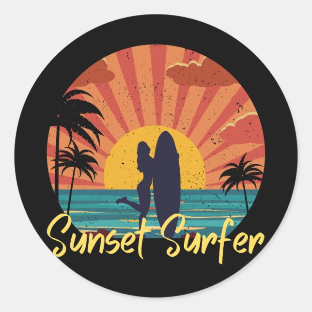 Sunset Surfer Classic Round Sticker (Front)