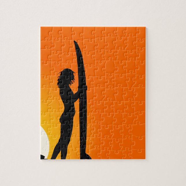 Sunset Surfer Girl with surfboard Jigsaw Puzzle (Vertical)
