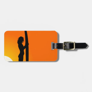 Sunset Surfer Girl with surfboard Luggage Tag