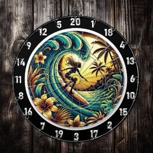 Sunset Surfer Wave Ocean Art Dartboard