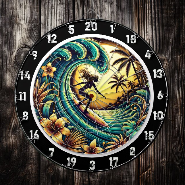 Sunset Surfer Wave Ocean Art Dartboard (Creator Uploaded)