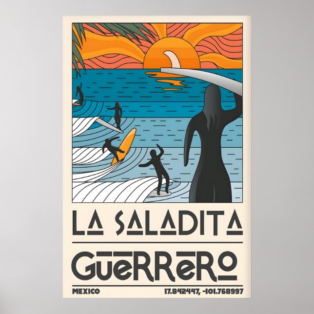 Sunset Surfers Poster La Saladita Surf Scene (Front)