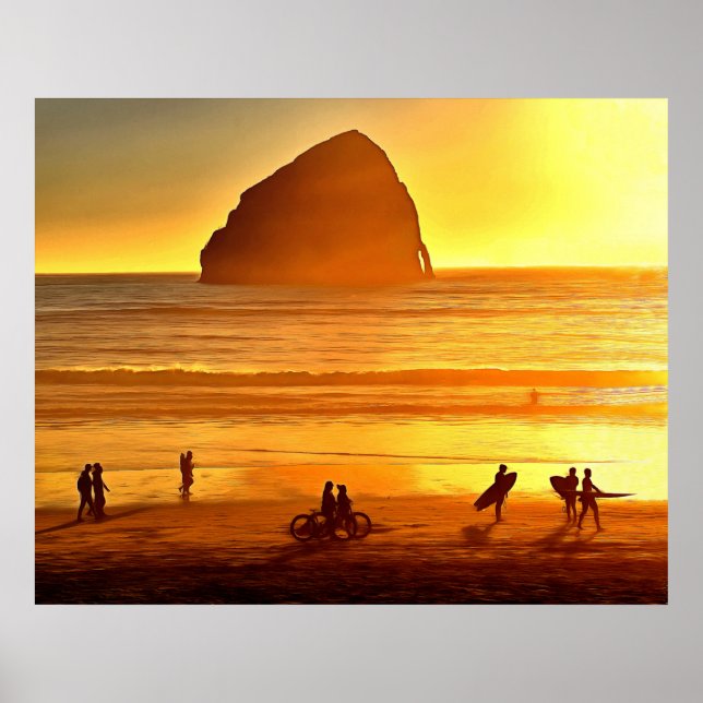 Sunset Surfing and Biking Cape Kiwanda Oregon  Poster (Front)