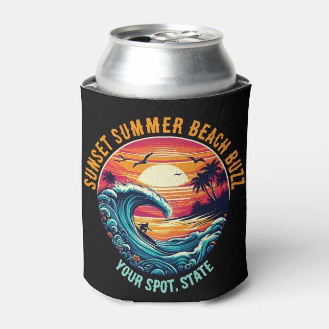 Sunset Surfing Beach Buzz- Can Cooler (Can Front)