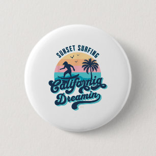 Sunset Surfing California Dreamin Usa Surfer  6 Cm Round Badge