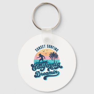 Sunset Surfing California Dreamin Usa Surfer Key Ring