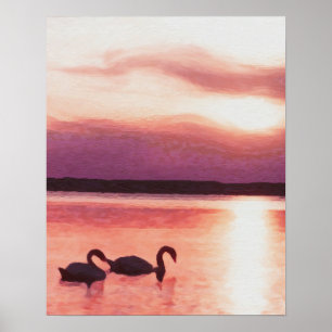 Sunset Swans Poster