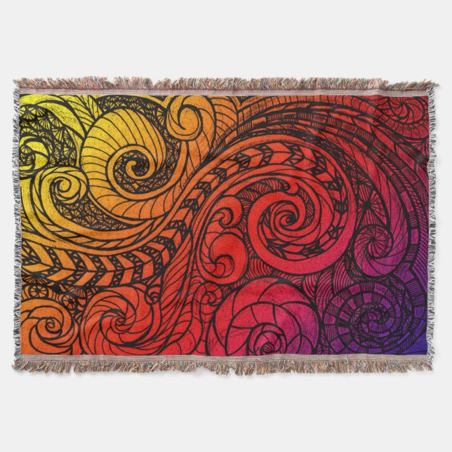 Sunset Swirl Boho Throw Blanket (Front)