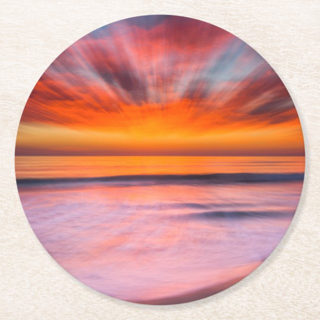 Sunset Tamarack Beach | Carlsbad, CA Round Paper Coaster (Front)