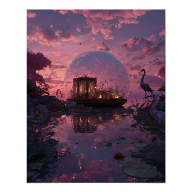 Sunset Temple Reflections in Dream Bubble Poster (Front)