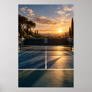 Sunset Tennis Court Wall Art – Golden Hour Sports 