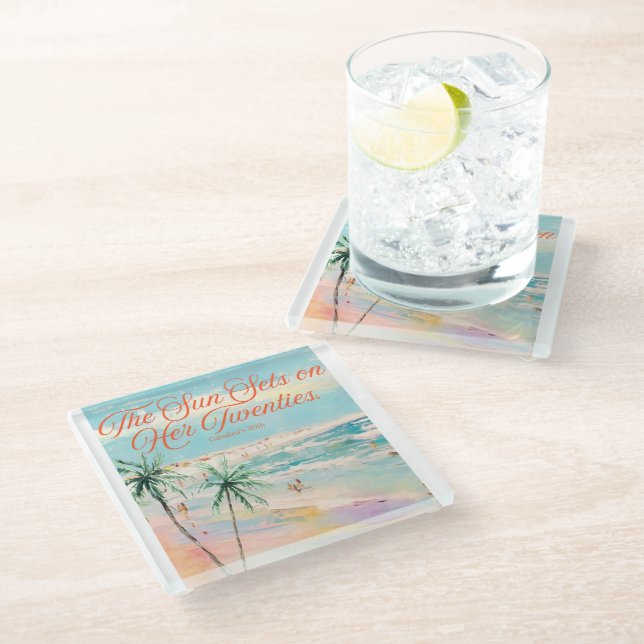 Sunset Themed 30th Birthday  Glass Coaster (Angled)