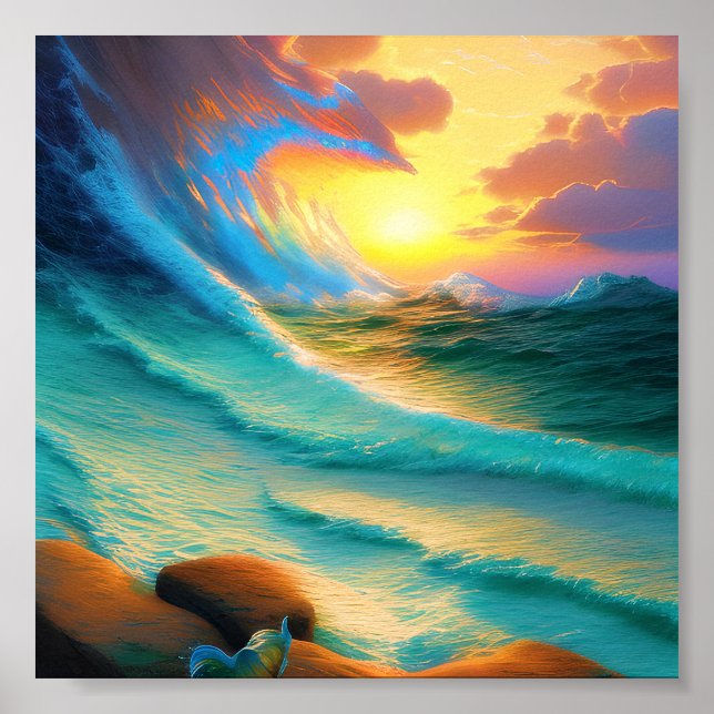 Sunset through a wave poster (Front)