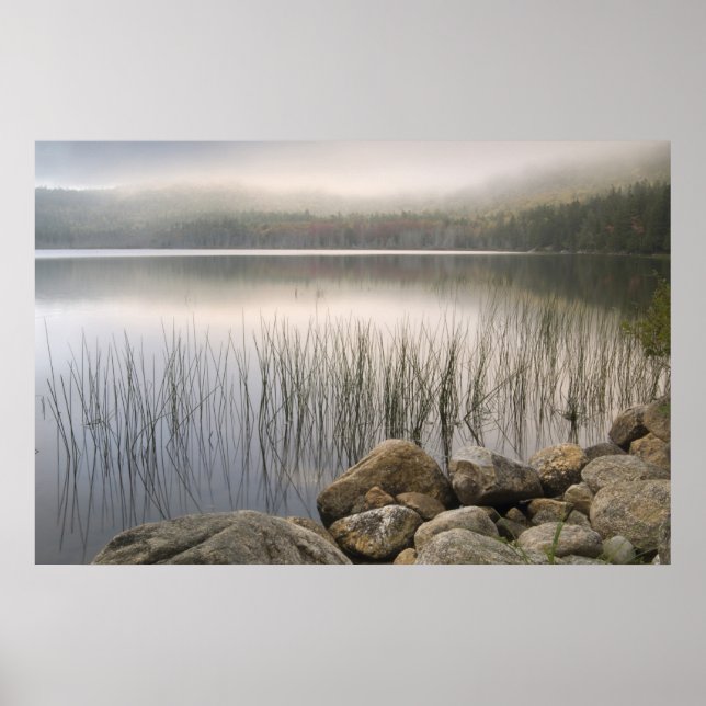 Sunset through fog over Upper Hadlock Pond Poster (Front)