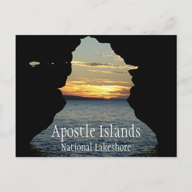 Sunset through Keyhole Arch, Apostle Islands Postcard (Front)