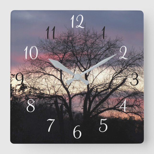 Sunset Through Oak Tree Silhouette Wall Clock (Front)