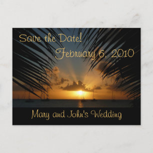 Sunset Through Palm Fronds Save the Date Postcard