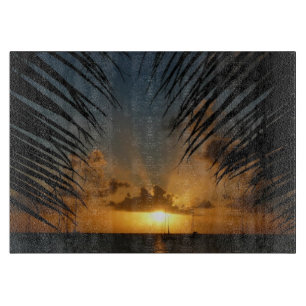 Sunset Through Palm Fronds Tropical Seascape Cutting Board