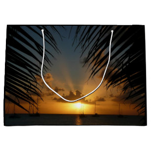 Sunset Through Palm Fronds Tropical Seascape Large Gift Bag