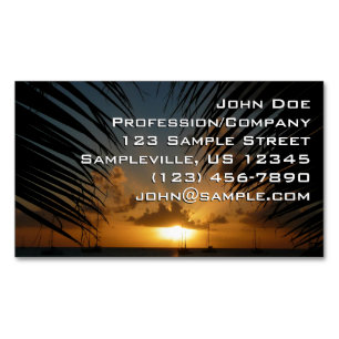 Sunset Through Palm Fronds Tropical Seascape Magnetic Business Card